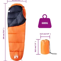 vidaXL Saco de dormir tipo momia de camping para adultos 3 estaciones Naranja y negro Online