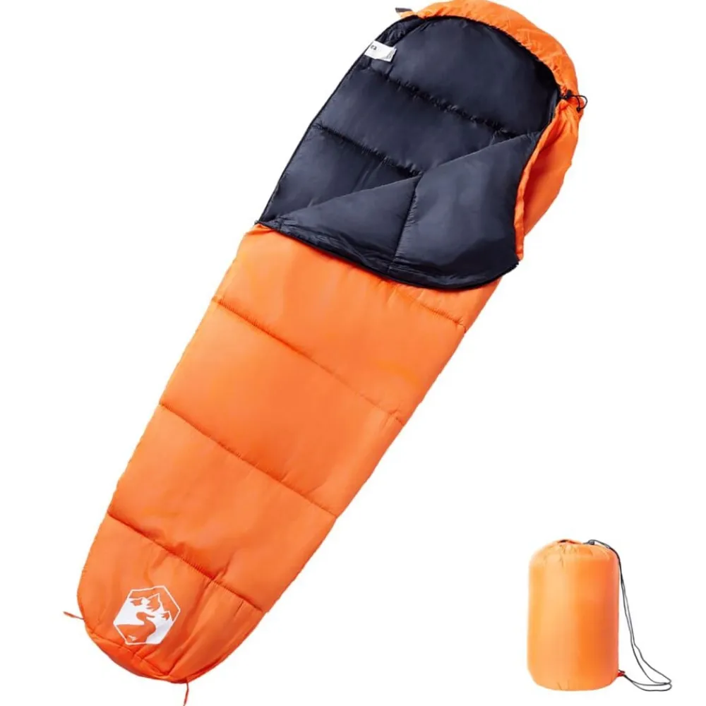 vidaXL Saco de dormir tipo momia de camping para adultos 3 estaciones Naranja y negro Best