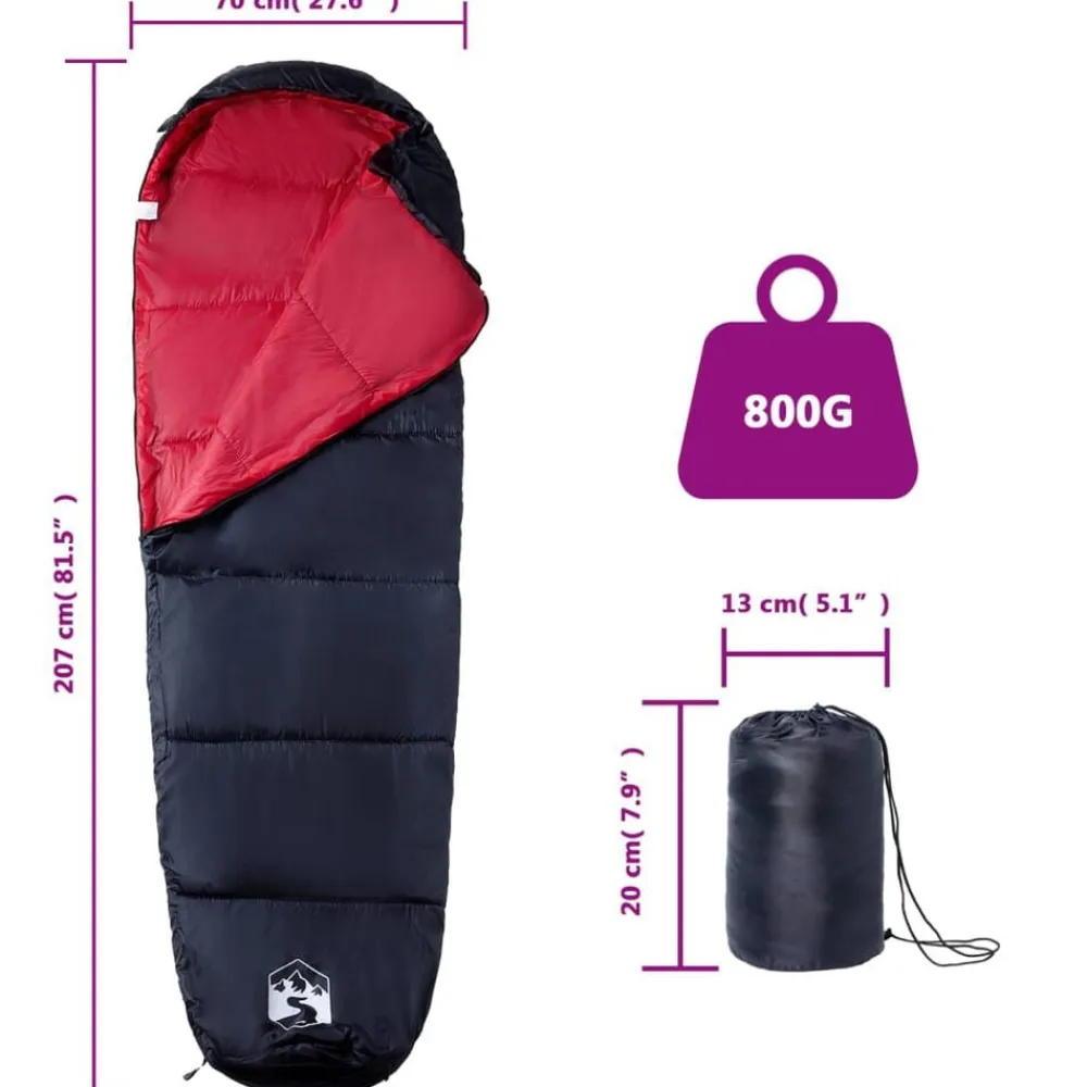 vidaXL Actividades Al Aire Libre-Saco de dormir tipo momia de camping para adultos 3 estaciones