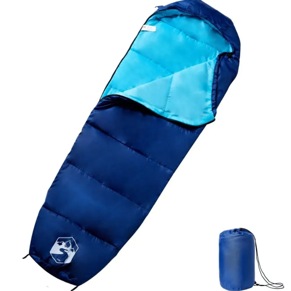 vidaXL Saco de dormir tipo momia de camping para adultos 3 estaciones azul marino y azul Discount