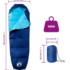 vidaXL Saco de dormir tipo momia de camping para adultos 3 estaciones azul marino y azul Discount