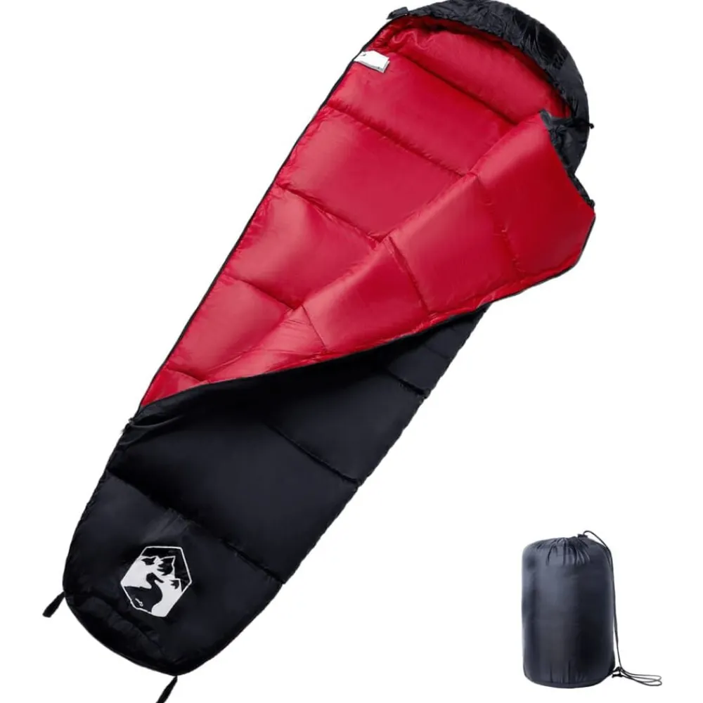 vidaXL Saco de dormir tipo momia de camping para adultos 3 estaciones Negro y rojo Sale