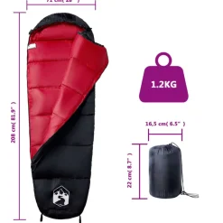 vidaXL Saco de dormir tipo momia de camping para adultos 3 estaciones Negro y rojo Sale