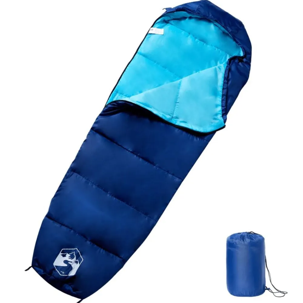 vidaXL Saco de dormir tipo momia de camping para adultos 3 estaciones azul marino y azul Online