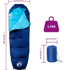 vidaXL Saco de dormir tipo momia de camping para adultos 3 estaciones azul marino y azul Online