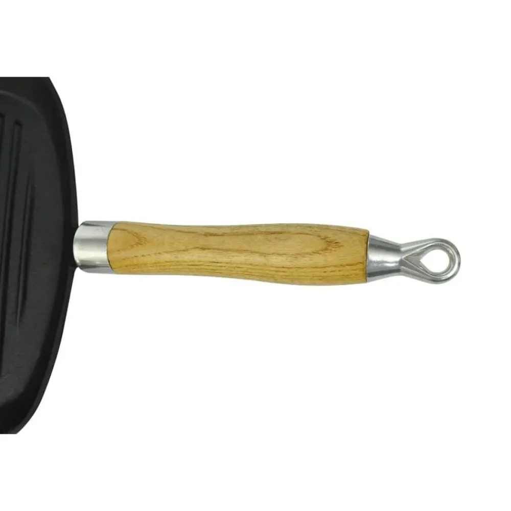 vidaXL Sartén parrilla de hierro fundido con mango de madera 20x20 cm Best