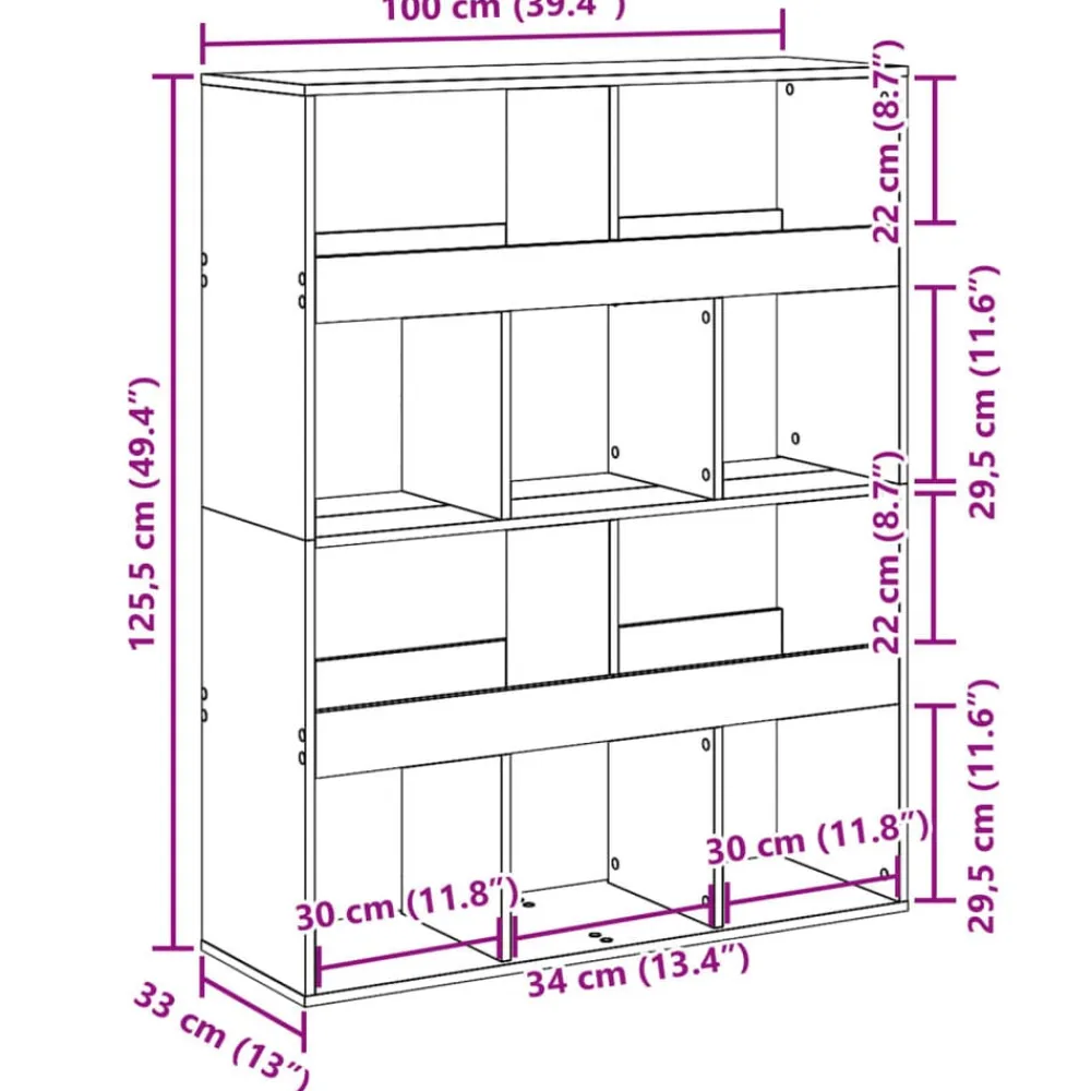 vidaXL Estanterías-Separador de ambientes madera 100x33x125,5 cm