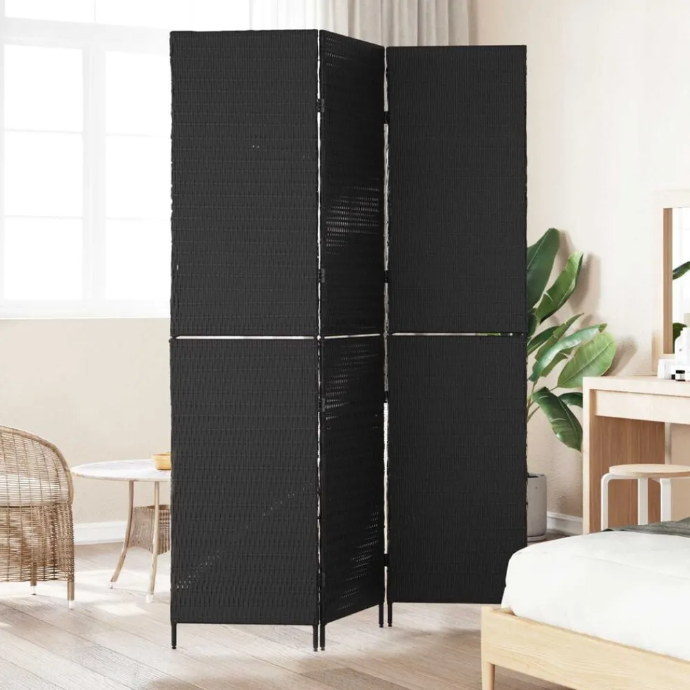 vidaXL Separador de habitaciones 146 x 180 cm ratán sintético Negro Outlet