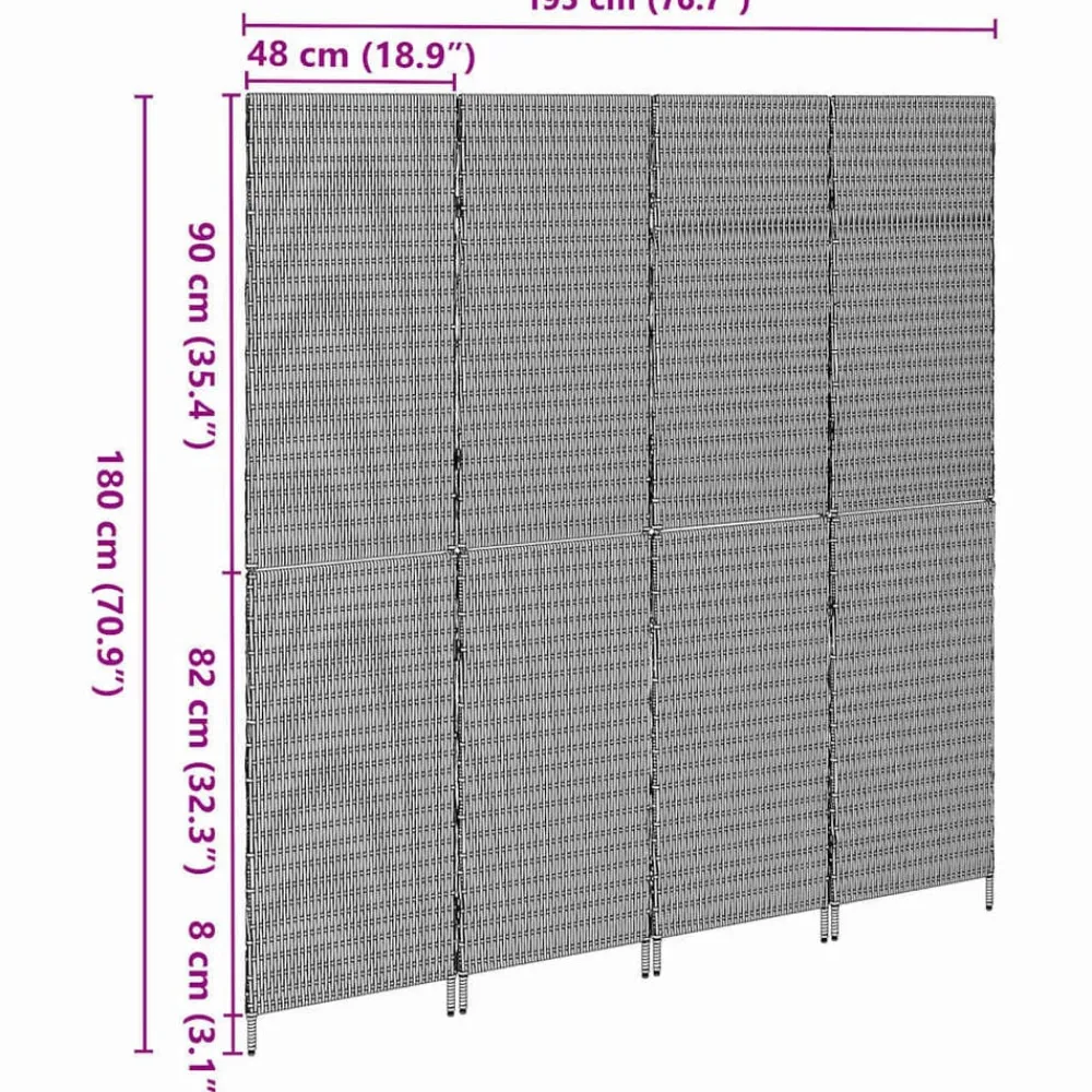 vidaXL Divisores De Ambientes-Separador de habitaciones 195 x 180 cm ratán sintético