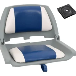 vidaXL Set asientos plegables para barco 2 uds con cojín blanco y azul Azul y blanco Hot