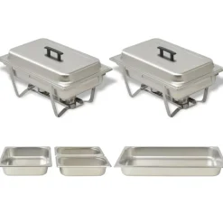 vidaXL Cocina Y Comedor-Set calentador de comida para buffet 2 piezas acero inoxidable