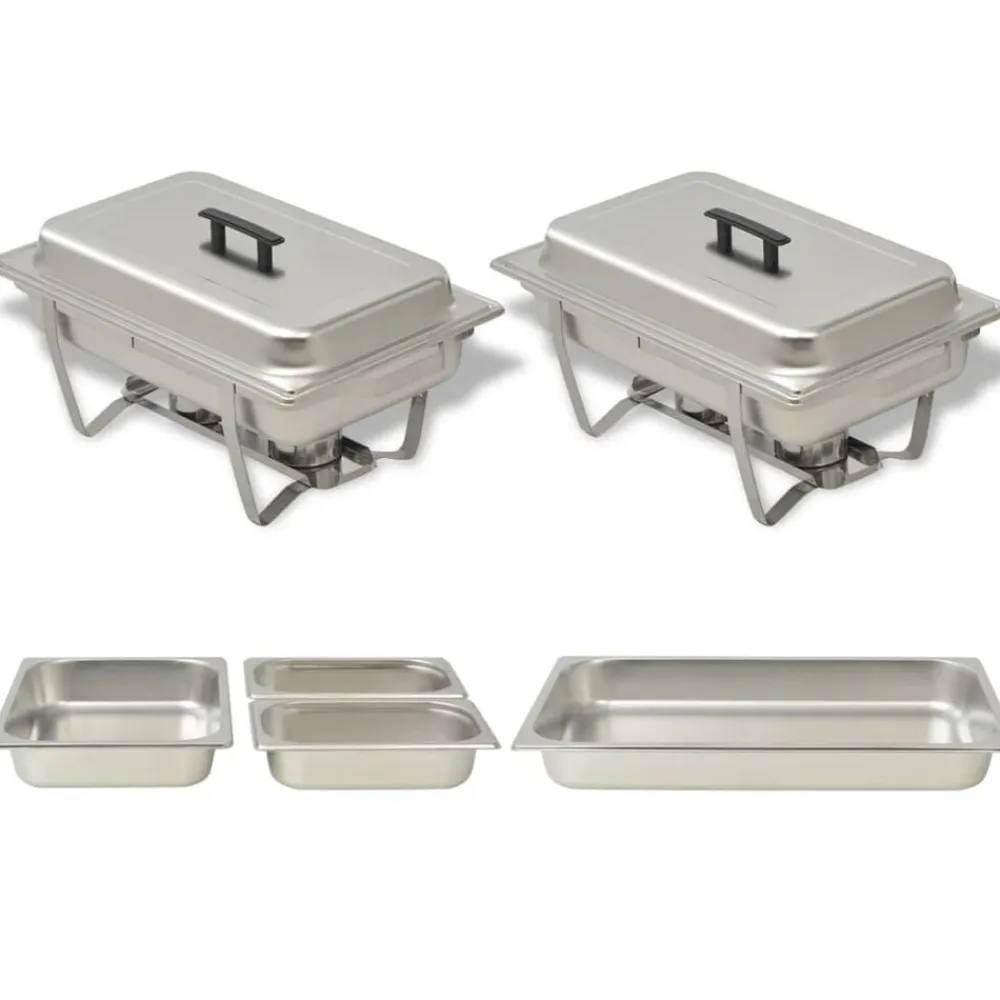vidaXL Cocina Y Comedor-Set calentador de comida para buffet 2 piezas acero inoxidable