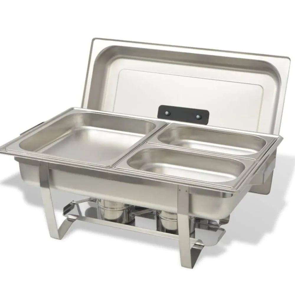 vidaXL Cocina Y Comedor-Set calentador de comida para buffet 2 piezas acero inoxidable