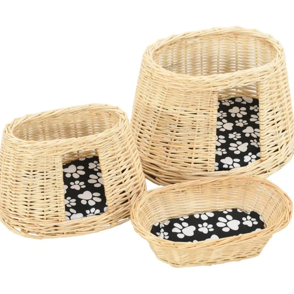 vidaXL Set cestas de gatos 3 uds. con cojines sauce 47x34x60cm Natural Clearance