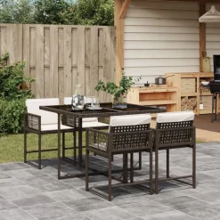 vidaXL Set comedor de jardín 5 piezas y cojines ratán sintético marrón Marr&oacute;n y crema New