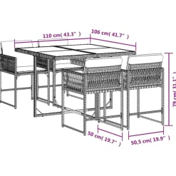 vidaXL Set comedor de jardín 5 piezas y cojines ratán sintético marrón Marrón y crema New