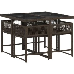 vidaXL Set comedor de jardín 5 piezas y cojines ratán sintético marrón Marrón y crema New