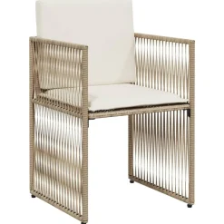 vidaXL Set comedor de jardín 7 pzas con cojines ratán sintético beige beige y crema Discount