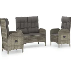 vidaXL Muebles De Jardín-Set comedor de jardín 3 piezas con cojines ratán sintético