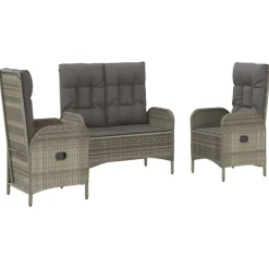 vidaXL Muebles De Jardín-Set comedor de jardín 3 piezas con cojines ratán sintético