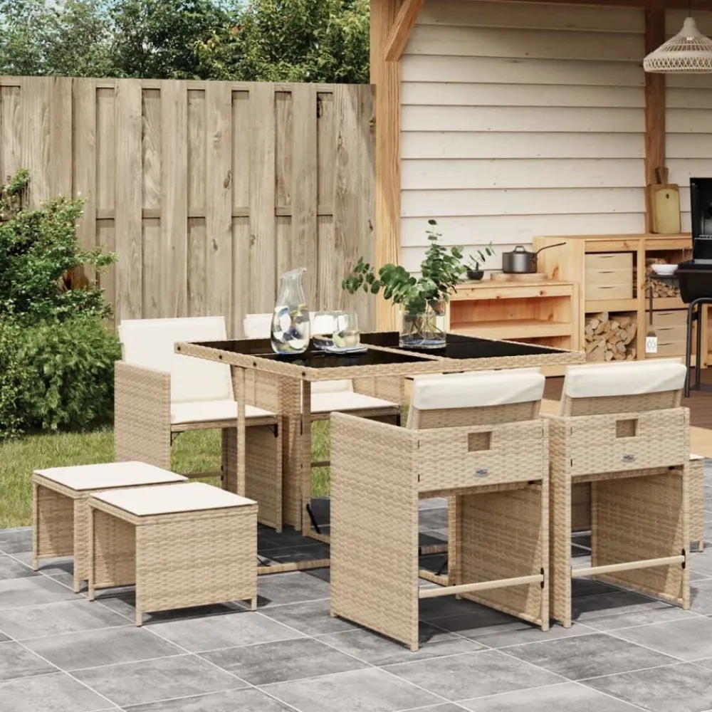 vidaXL Muebles De Jardín-Set comedor de jardín 9 pzas con cojines ratán sintético