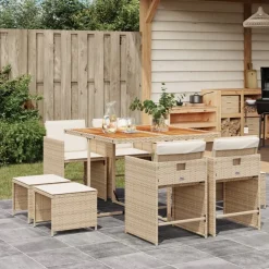 vidaXL Muebles De Jardín-Set comedor de jardín 9 pzas con cojines ratán sintético