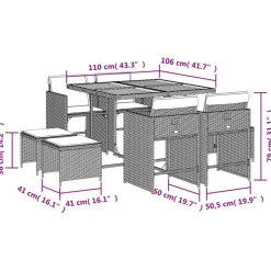 vidaXL Muebles De Jardín-Set comedor de jardín 9 pzas con cojines ratán sintético