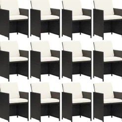 vidaXL Set comedor de jardín 13 pzas con cojines ratán sintético negro Negro y blanco crema Discount