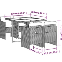 vidaXL Muebles De Jardín-Set comedor de jardín 5 piezas y cojines ratán sintético marrón