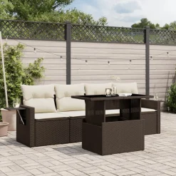 vidaXL Set comedor de jardín 5 piezas y cojines ratán sintético marrón Marr&oacute;n y crema Clearance
