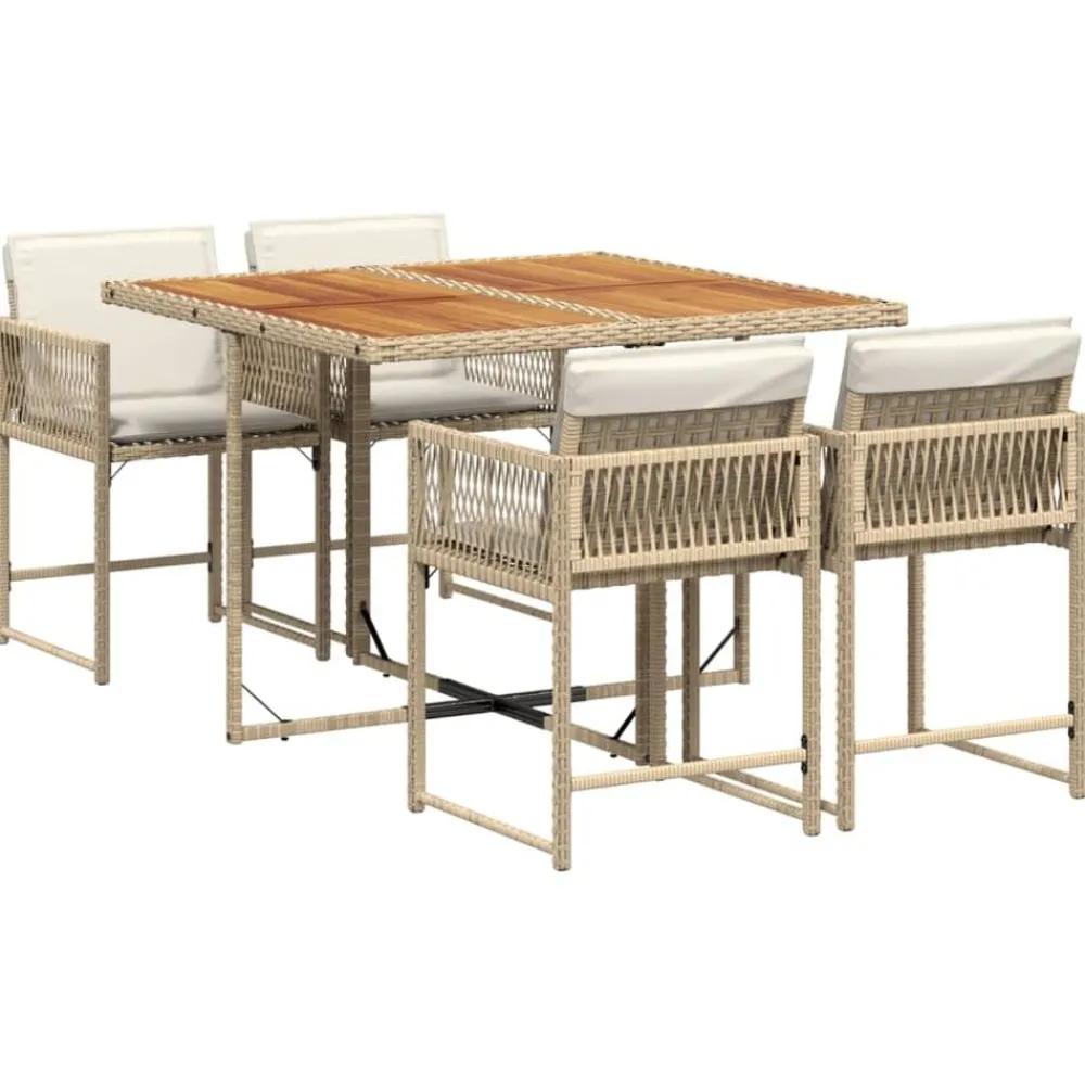 vidaXL Muebles De Jardín-Set comedor de jardín 5 pzas con cojines ratán sintético beige
