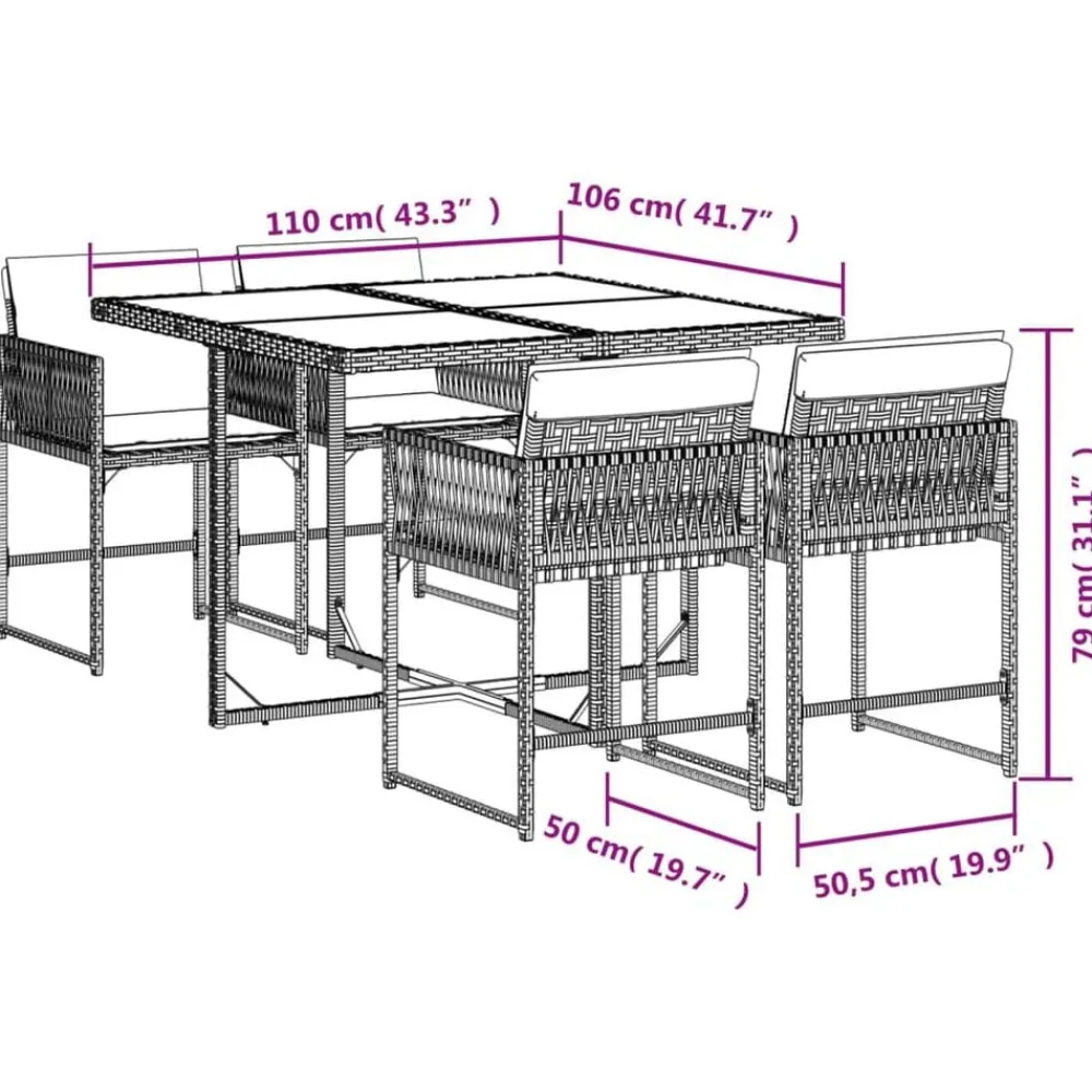 vidaXL Muebles De Jardín-Set comedor de jardín 5 pzas con cojines ratán sintético beige