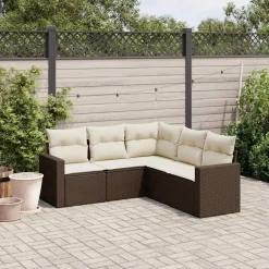 vidaXL Set comedor de jardín 5 piezas y cojines ratán sintético marrón Marr&oacute;n y crema Hot