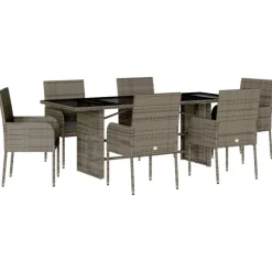 vidaXL Set comedor jardín 7 pzas y cojines ratán sintético Gris Clearance