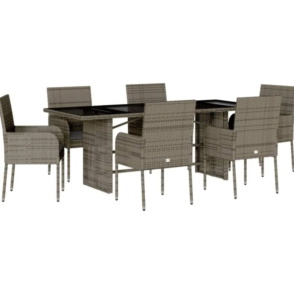 vidaXL Set comedor jardín 7 pzas y cojines ratán sintético Gris Clearance