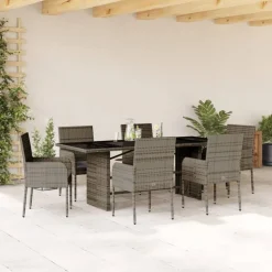 vidaXL Set comedor jardín 7 pzas y cojines ratán sintético Gris Clearance