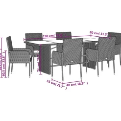 vidaXL Set comedor jardín 7 pzas y cojines ratán sintético Gris Clearance