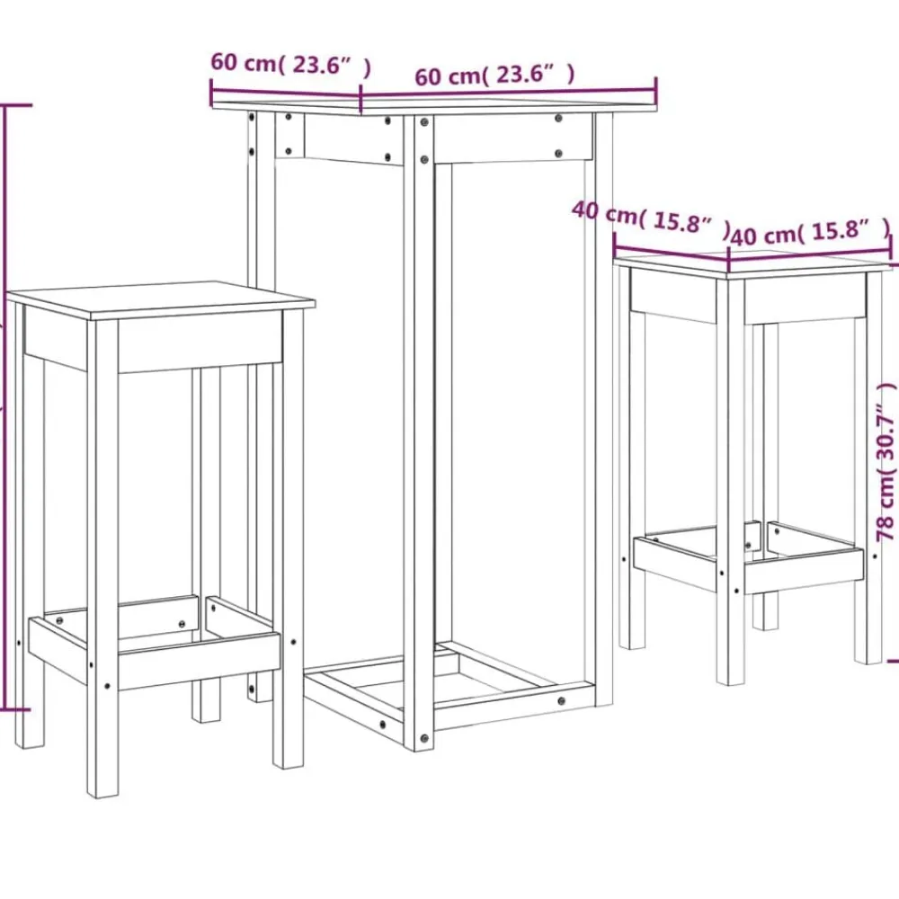 vidaXL Conjuntos De Muebles-Set de bar 3 piezas madera maciza de pino