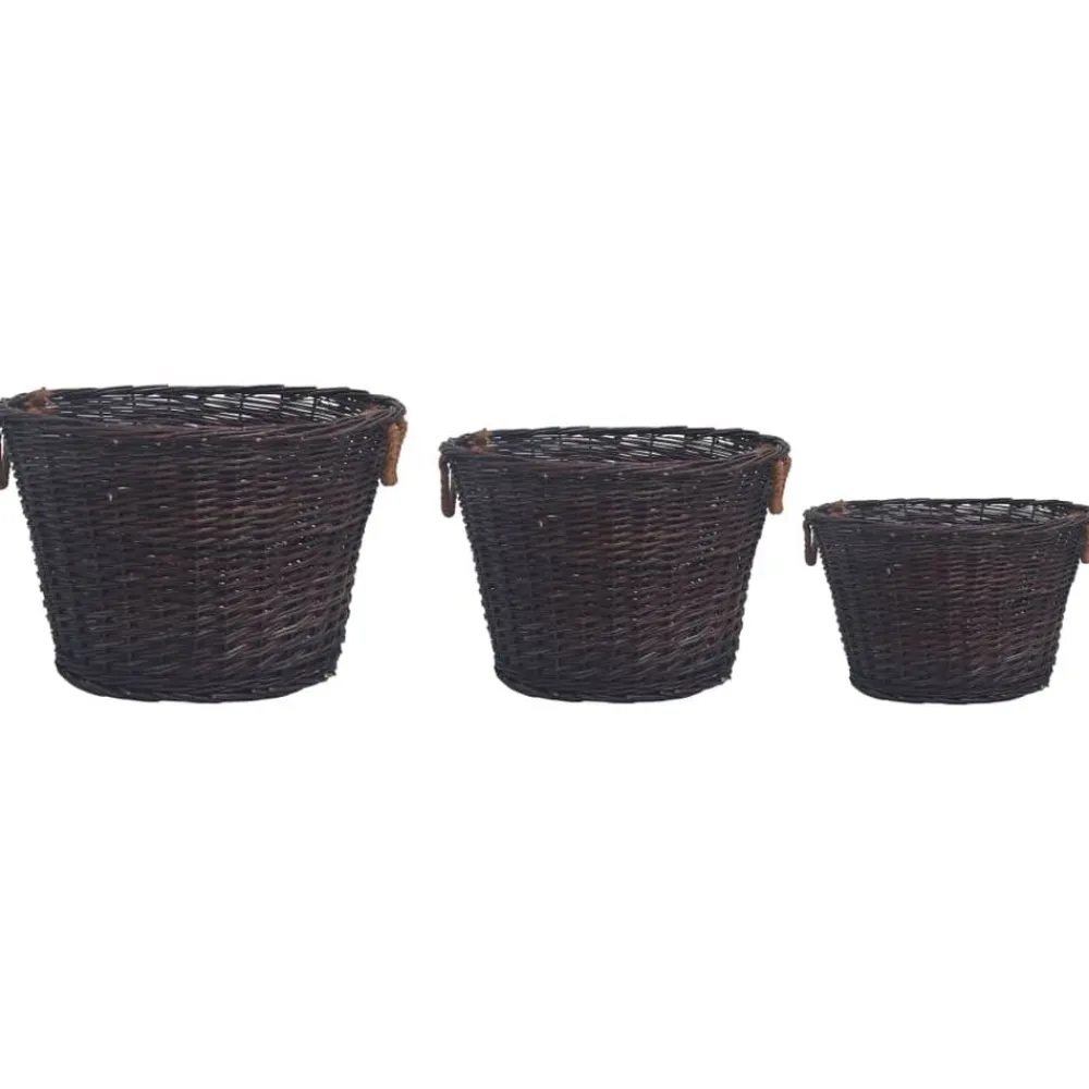 vidaXL Set de cestas apilables para leña 3 uds sauce marrón oscuro Clearance
