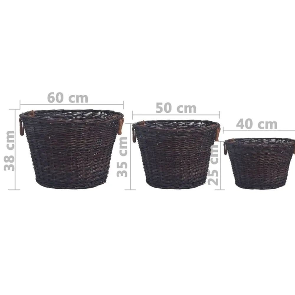 vidaXL Set de cestas apilables para leña 3 uds sauce marrón oscuro Clearance