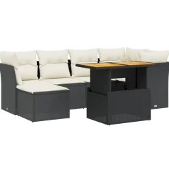 vidaXL Muebles De Jardín-Set de comedor de jardín 7 pzas y cojines ratán sintético negro