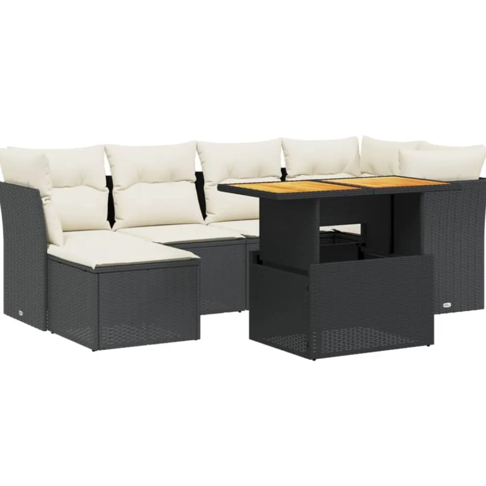vidaXL Muebles De Jardín-Set de comedor de jardín 7 pzas y cojines ratán sintético negro