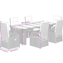 vidaXL Muebles De Jardín-Set de comedor de jardín 7 pzas y cojines ratán sintético negro