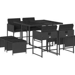 vidaXL Set de comedor de jardín 9 pzas y cojines ratán sintético Negro Best