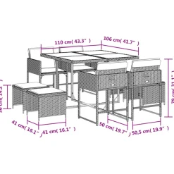 vidaXL Set de comedor de jardín 9 pzas y cojines ratán sintético Negro Best