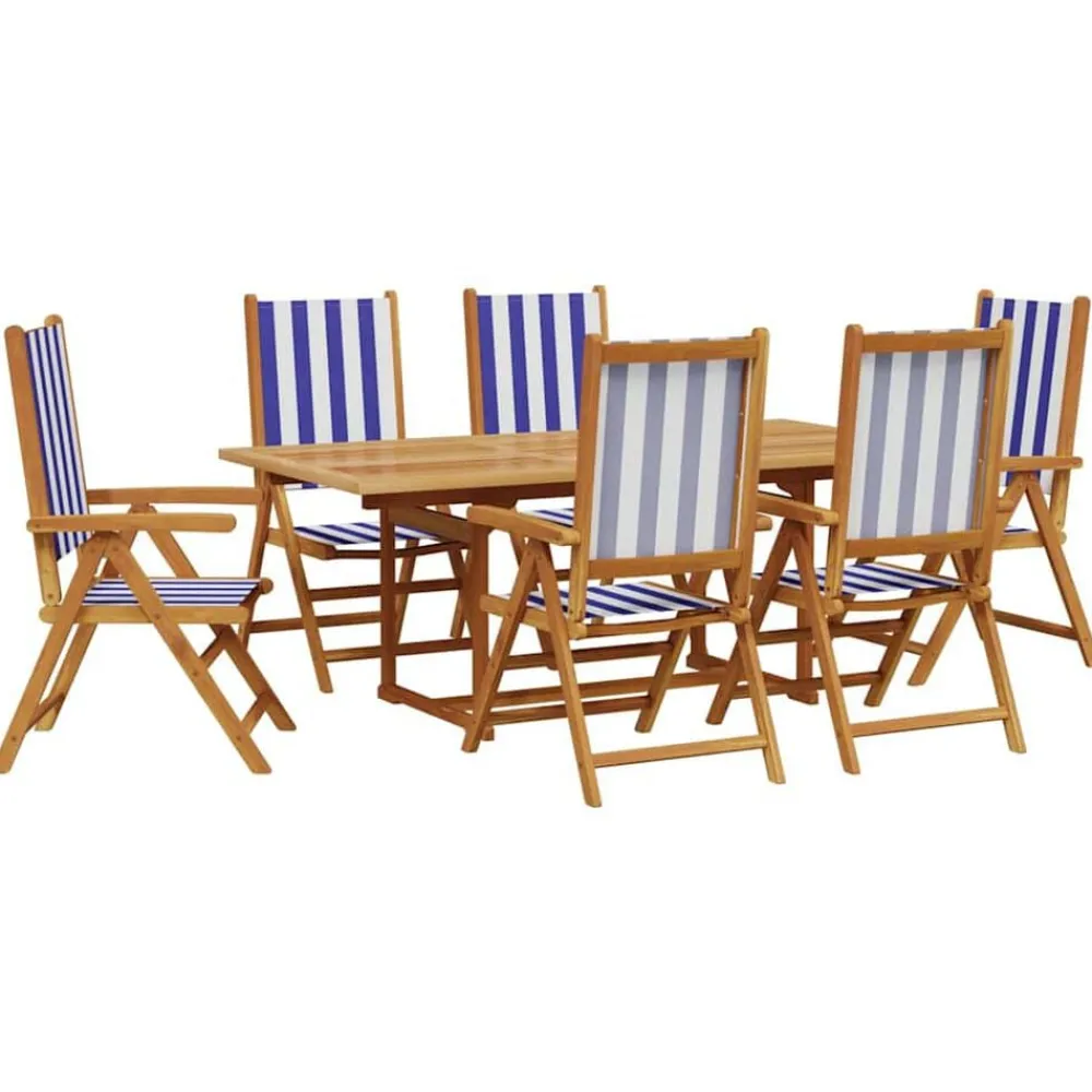 vidaXL Muebles De Jardín-Set de comedor de jardín 7 pzas tela madera maciza azul blanco