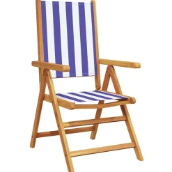 vidaXL Muebles De Jardín-Set de comedor de jardín 7 pzas tela madera maciza azul blanco