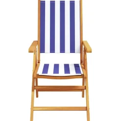 vidaXL Muebles De Jardín-Set de comedor de jardín 7 pzas tela madera maciza azul blanco