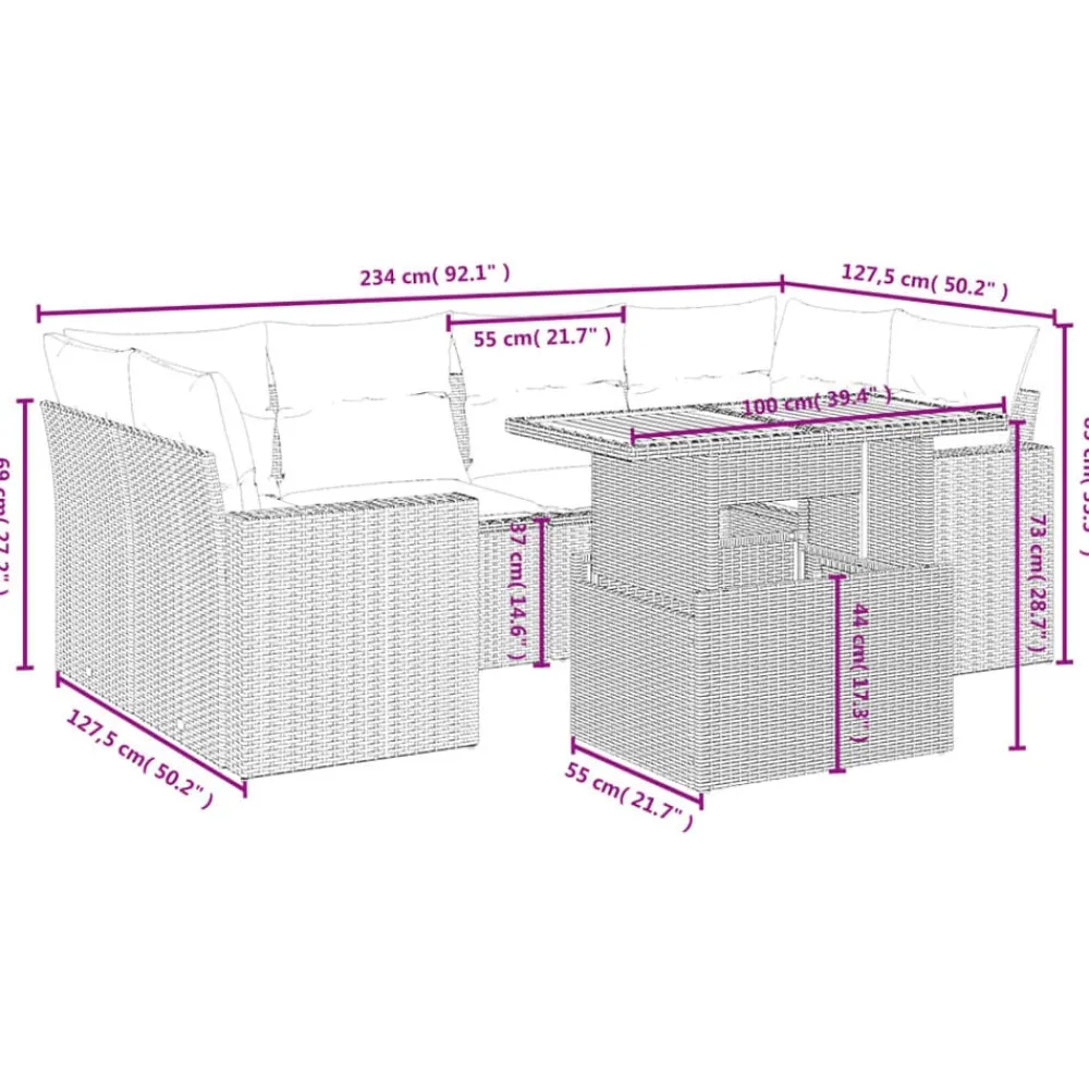 vidaXL Muebles De Jardín-Set de comedor de jardín 7 pzas y cojines ratán sintético negro