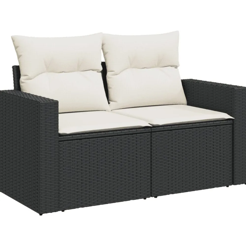 vidaXL Muebles De Jardín-Set de comedor de jardín 7 pzas y cojines ratán sintético negro